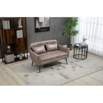 17 Stories Small Sofa, Small Mini Room Sofa, Double Seater Sofa With 2 Pillows, Black Metal Legs, Suitable For Small Spa