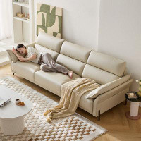 Brayden Studio 107.87" Creamy White Imitation leather Modular Sofa cushion couch