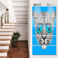 Made in Canada - Design Art 'Leopard with Mirror Sunglasses' 5 Piece Graphic Art on Metal Set