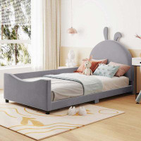 Zoomie Kids Twin Size Upholstered Daybed with Rabbit Ear Shaped Headboard