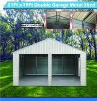NEW 21 FT X 19 FT DOUBLE METAL GARAGE SHED & ROLL UP DOORS SG2119