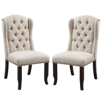 Wildon Home® Bega 23 Inch Side Chair, Wingback, Button Tufted, Black, Grey, Set Of 2