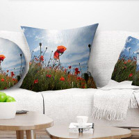 Made in Canada - East Urban Home Floral Poppy Flower Field View from Ground Pillow