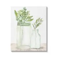 Stupell Industries Country Plant Leaves Rustic Glass Jars Arrangement by Kim Allen - Floater Frame Painting on Canvas