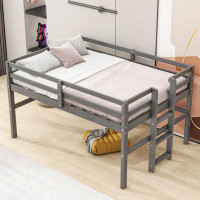 Harriet Bee Wood Twin Size Loft Bed With Side Ladder, Antique Grey