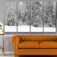 Made in Canada - Design Art 'Foggy Winter Forest Panorama' Photographic Print Multi-Piece Image on Canvas