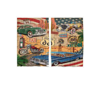 Williston Forge Route 66 Kitchen Curtains, Old Fashioned Cars Motorcycle On A Map Road Trip Journey American USA Concept