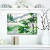 East Urban Home Landscapes 'Lake and Mountains in Winter Season' Print on Wrapped Canvas
