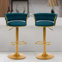 Mercer41 Bar Stools Set Of 2, Height Adjustable ,Fabric Around Woven Basket Network Design,Velvet Modern Bar Chairs For