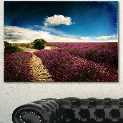 Design Art 'Lavender Field with Dramatic Blue Sky' Photographic Print on Wrapped Canvas