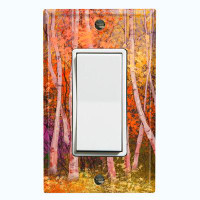 WorldAcc Metal Light Switch Plate Outlet Cover (Colorful Forest Trees Orange - Single Rocker)