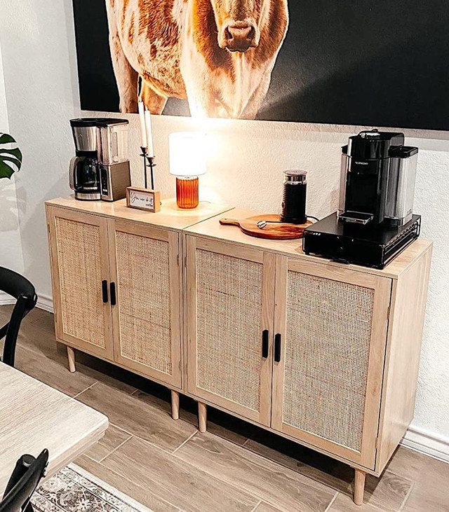 Rattan Kitchen Buffet Cabinet Sideboard Accent Console Table Shelf in Hutches & Display Cabinets