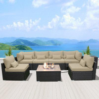 Latitude Run® 6 - Person Outdoor Sectional Sofa Patio Furniture Set with Fire Pit and Cushions