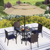 Lark Manor Alyah Square 4 - Person 37'' Long Dining Set with Cushions and Umbrella