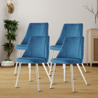 Mercer41 classic design fabric four-piece dining chair set with Ergonomic backrest and silvery Metal Legs