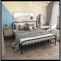 August Grove Metal Bed Frame Queen Size Platform with Vintage Headboard and Footboard