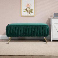 Mercer41 Wooden frame, upholstered bench with metal legs and hidden storage space