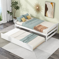 Red Barrel Studio Twin Size Platform Bed With Twin Size Trundle, White(Expected Arrival Time: 1.7)