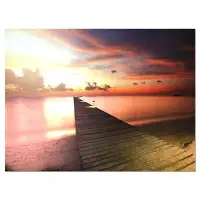 Made in Canada - Design Art Wooden Boardwalk into Colourful Sea Photographic Print on Wrapped Canvas