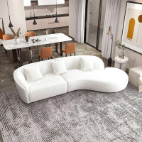 Brayden Studio Dauntay Japandi Style Curvy White Boucle Sectional Sofa