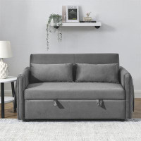 Mercer41 55" Modern Convertible Sofa Bed With 2 Detachable Arm Pockets, Velvet Loveseat Sofa With Pull Out Bed