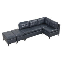 17 Stories L-Shaped PU Leather Upholstered Sectional Sofa With Metal Legs