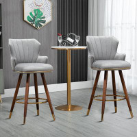 Everly Quinn Classic Design Wood Frame Bar Stool, Circular Footrest for Foot Support