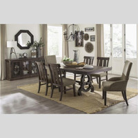 Solidwood Dining Table with 6 Fabric Chairs