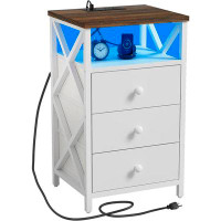 Wrought Studio LED Nightstand With Charging Station, Tall Dresser For Bedroom With LED Light, Side Table Bedside Tables