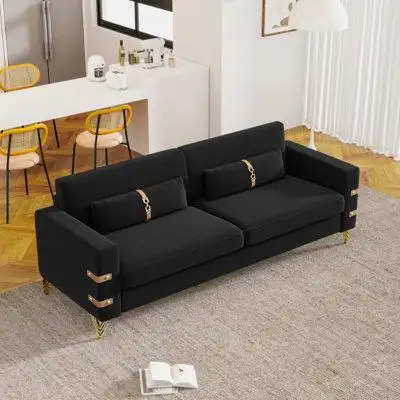 Mercer41 Product Summary: Modern Designs Velvet Upholstered Living Room Sofa, 2 Seat Sofa Couch With Golden Metal Legs F