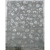 Landry & Arcari Rugs and Carpeting Solandra Floral Handwoven Wool/Silk Pewter/Grey Area Rug