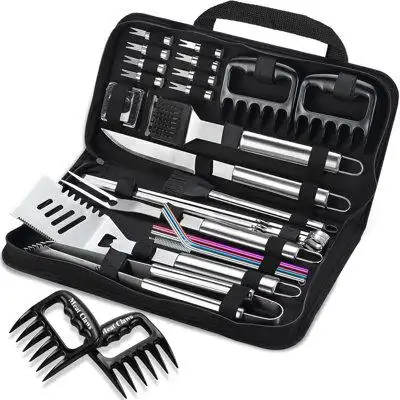 Our 27pcs complete grill tools set comes with all essential BBQ utensils and every item is functiona...