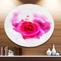 Design Art 'Pink Hand drawn Rose on White' Oil Painting Print on Metal