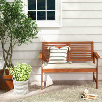 Red Barrel Studio Latitude Run® Patio Bench Outdoor Solid Wood Loveseat Chair With Backrest & Cushion Porch Garden