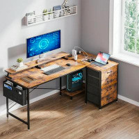 17 Stories Aranwen L Shaped Gaming Desk, 63 Inch Corner Computer Desk With Power Outlet & USB Charging Port, Modern Writ