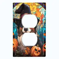 WorldAcc Metal Light Switch Plate Outlet Cover (Halloween Cute Dog Witch Hat - Single Duplex)