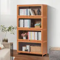 Latitude Run® Latitude Run® Bamboo 4-Tier Display Case Bookcase With Clear Acrylic Flip-Up Doors, Wide Brown Kitchen Cab