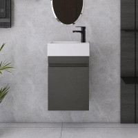 Ebern Designs 16In. W X 9 In. D X 21 In. H Single Sink Wall-Mounted BathroomVanity In Grey With White Cultured Marble To