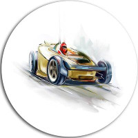 Design Art 'Yellow Formula One Car' Painting Print on Metal