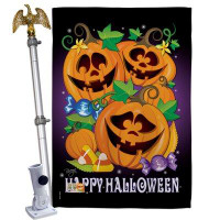 Breeze Decor Happy Pumpkins - Impressions Decorative Aluminum Pole & Bracket House Flag Set HS112049-BO-02