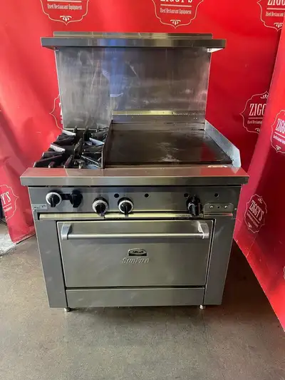 36” Garland sunfire flat top griddle &amp; 2 burner stove with oven for only $2695! Can ship anywhere