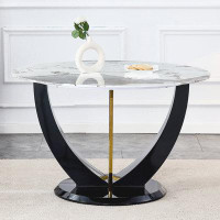 Mercer41 stone table top with black MDF legs