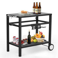 gaomon Outdoor Grill Cart Pizza Oven Stand, BBQ Prep Table with Wheels & Hooks, Side Handle, Double-Shelf