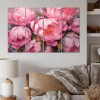 Design Art Pink Peony Perfection I - Floral Canvas Print - 4 Panels