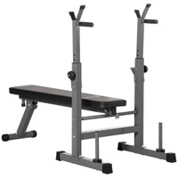 ADJUSTABLE WEIGHT BENCH, FOLDABLE BENCH PRESS WITH BARBELL RACK AND DIP STATION FOR HOME GYM