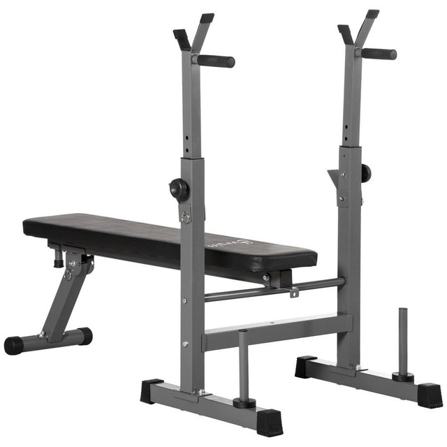 ADJUSTABLE WEIGHT BENCH, FOLDABLE BENCH PRESS WITH BARBELL RACK AND DIP STATION FOR HOME GYM in Exercise Equipment