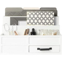 ToccoLeggero White Desktop Organizer With Drawer - Home Countertop Storage - Paper Wood Bill Letter Organizer For Desk -