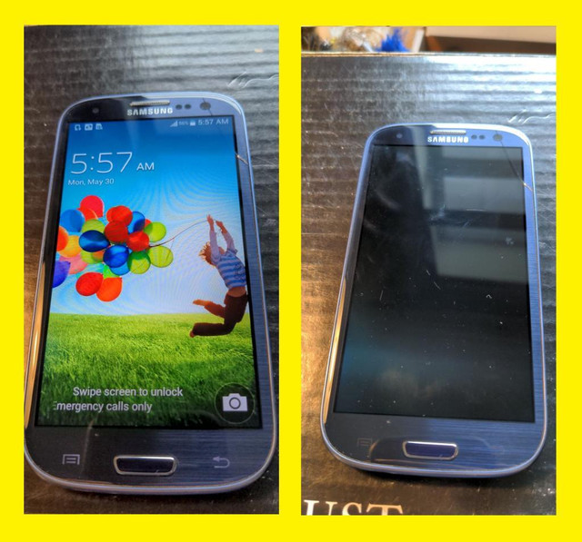 SAMSUNG GALAXY S3 (SGH-i747m) UNLOCKED DEBLOQUE FULLY WORKING WITH A CRACKED GLASS VITRE FISSUREE MAIS 100% FONCTIONELL in Cell Phones in City of Montréal