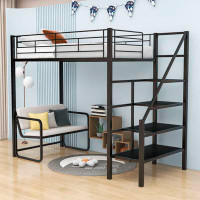 Isabelle & Max™ Aaren Kids Twin Metal Loft Bed with Upholstered Bench and Shelves