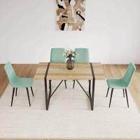 17 Stories MDF Wood Colour Dining Table Set Of 4 And Modern Dining Chairs , Mid Century Wooden Kitchen Table Set, Metal